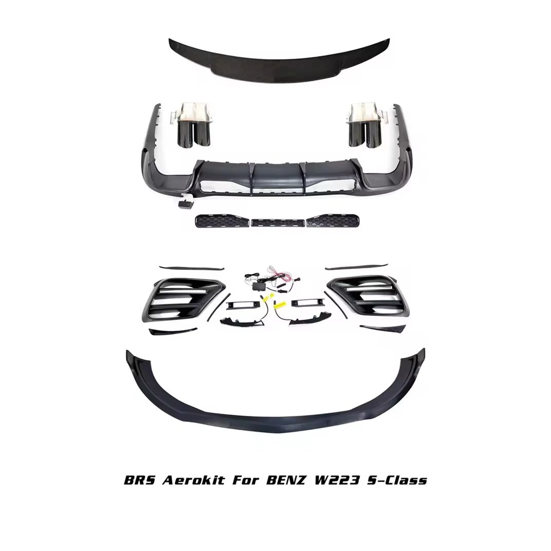 Auto Accessories Include Front Lip Rear Diffuser Tail Pipes Fog Lamp Frames Spoiler for Benz W223 2021+ Upgrade to Bra Bus